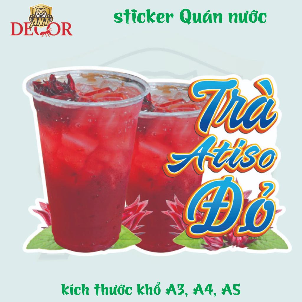 Decal Dán TRÀ ATISO ĐỎ – Nhãn Dán Trang Trí Xe Nước – Dễ Dán, Bền Đẹp, Chống Nước