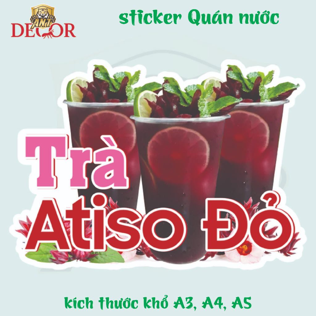 Decal Dán TRÀ ATISO ĐỎ – Nhãn Dán Trang Trí Xe Nước – Dễ Dán, Bền Đẹp, Chống Nước