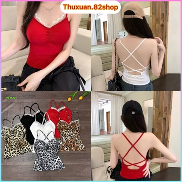 Áo 2 dây nữ đan dây sau lưng có mút ngực áo Croptop Hở Lưng Có Mút Ngực Nữ Tính Áo kiểu hai dây hở lưng đan sau gợi cảm