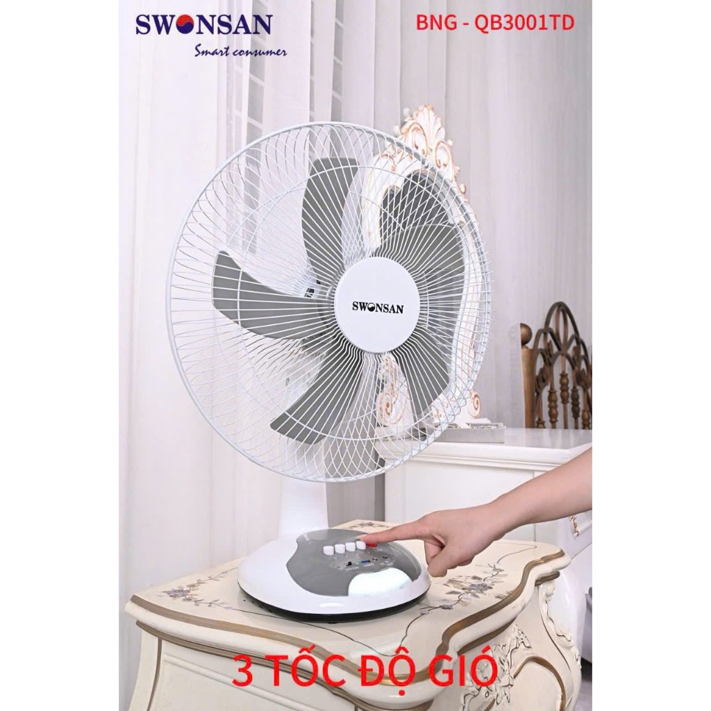 Quạt Tích Điện Để Bàn SWONSAN cánh 40cm Sử Dụng 8-14 Tiếng. Quạt Đa Năng Pin Sạc LITHIUM Motor Không Chổi Than (3001TD)