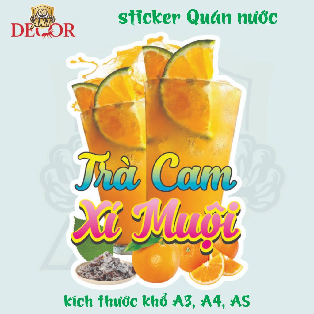 Decal Dán CAM XÍ MUỘI – Nhãn Dán Trang Trí Xe Nước Cam, Ly Nước Ép – Bền Đẹp, Chống Nước, Dễ Dán
