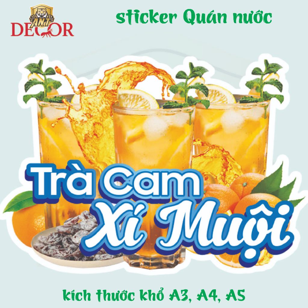 Decal Dán CAM XÍ MUỘI – Nhãn Dán Trang Trí Xe Nước Cam, Ly Nước Ép – Bền Đẹp, Chống Nước, Dễ Dán