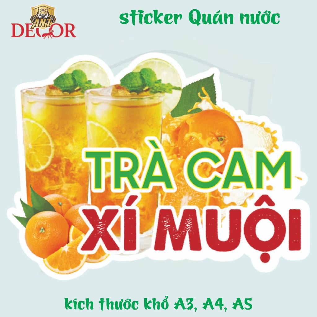 Decal Dán CAM XÍ MUỘI – Nhãn Dán Trang Trí Xe Nước Cam, Ly Nước Ép – Bền Đẹp, Chống Nước, Dễ Dán