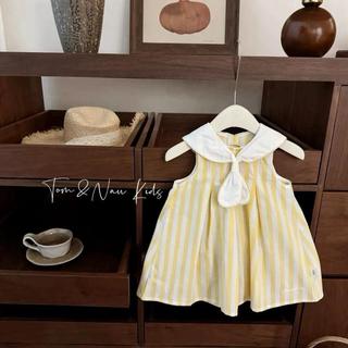V155-Váy sọc vàng cổ Thuỷ Thủ cho bé gái size từ 8-30Kg