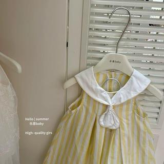 V155-Váy sọc vàng cổ Thuỷ Thủ cho bé gái size từ 8-30Kg