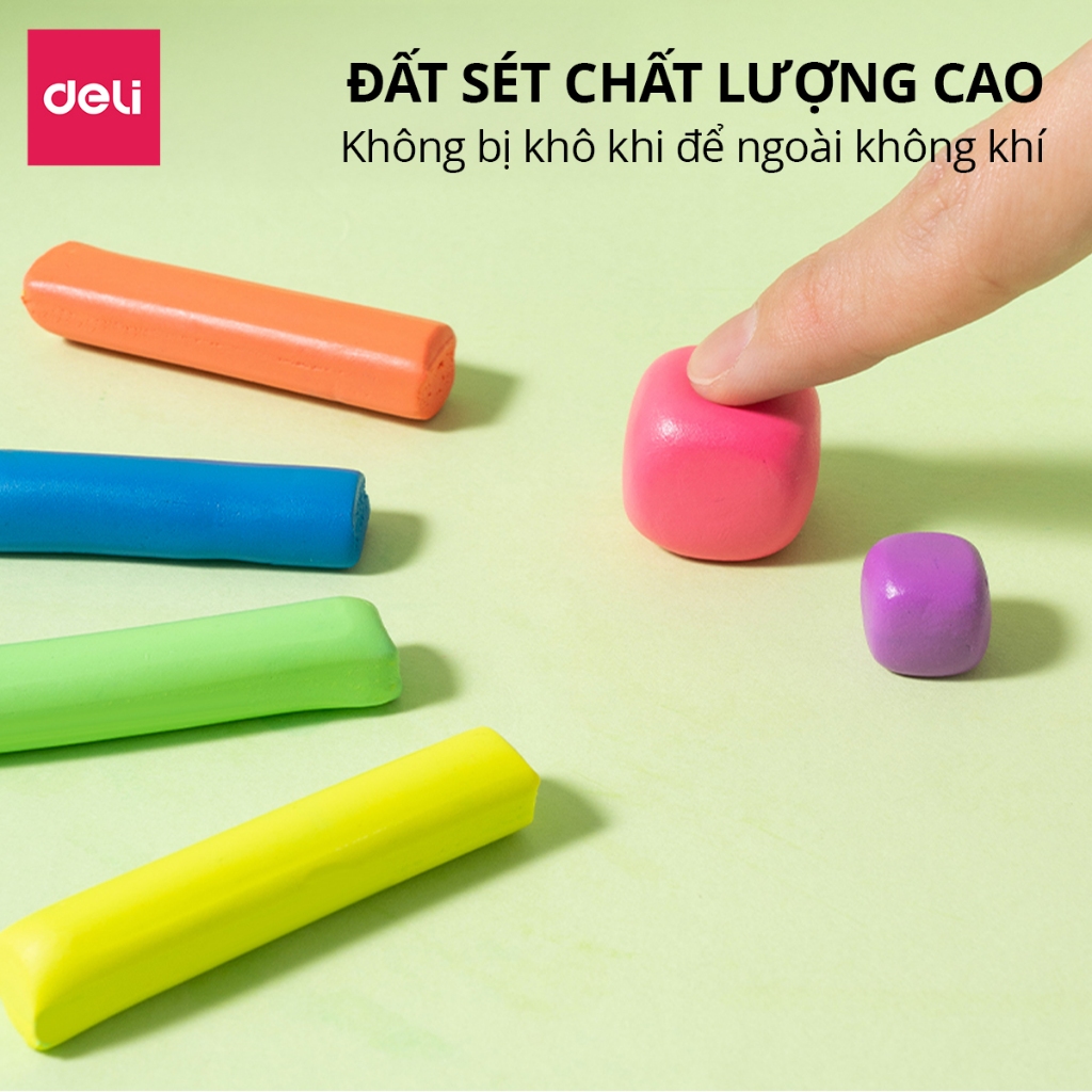 Đất Nặn Dầu An Toàn Cho Bé 6/8/12 Màu Deli Mềm Dẻo Không Khô Cho Bé Tập Nặn Sáng Tạo An Toàn