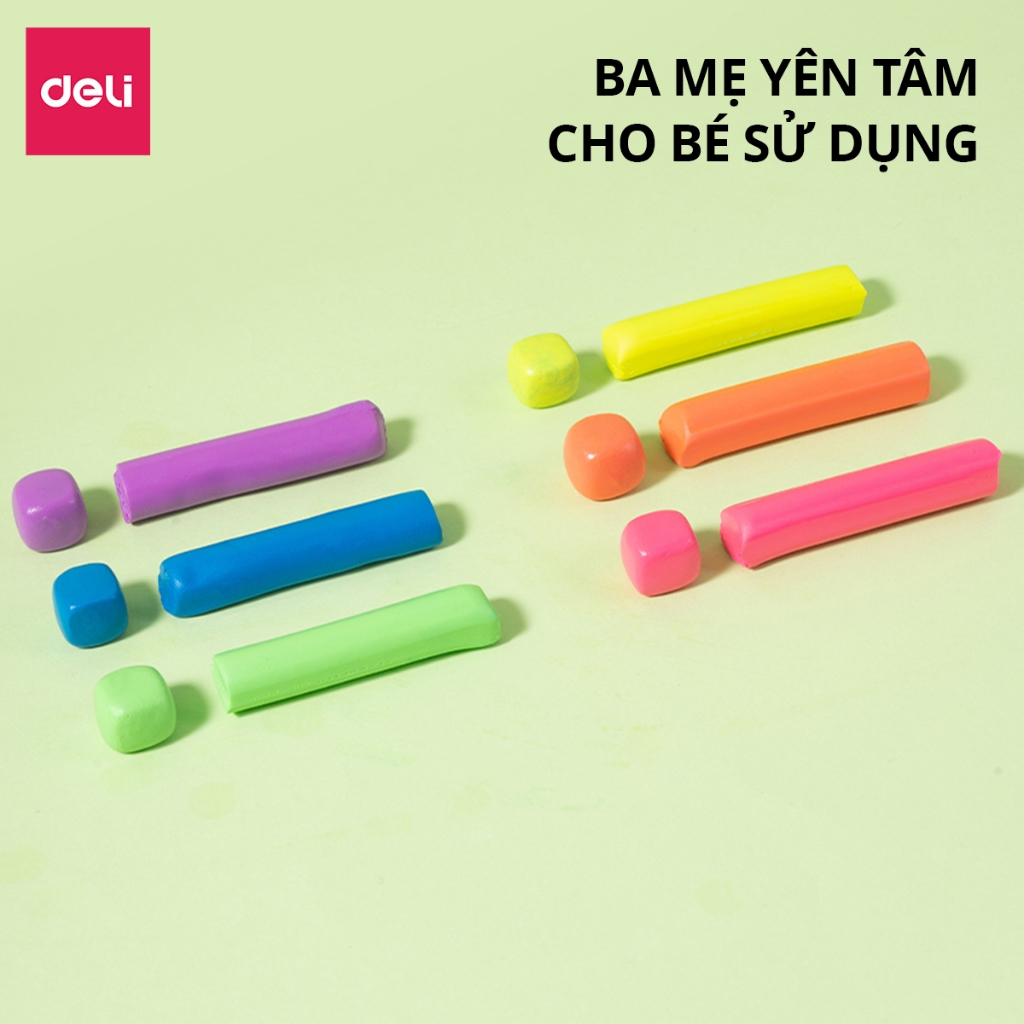 Đất Nặn Dầu An Toàn Cho Bé 6/8/12 Màu Deli Mềm Dẻo Không Khô Cho Bé Tập Nặn Sáng Tạo An Toàn
