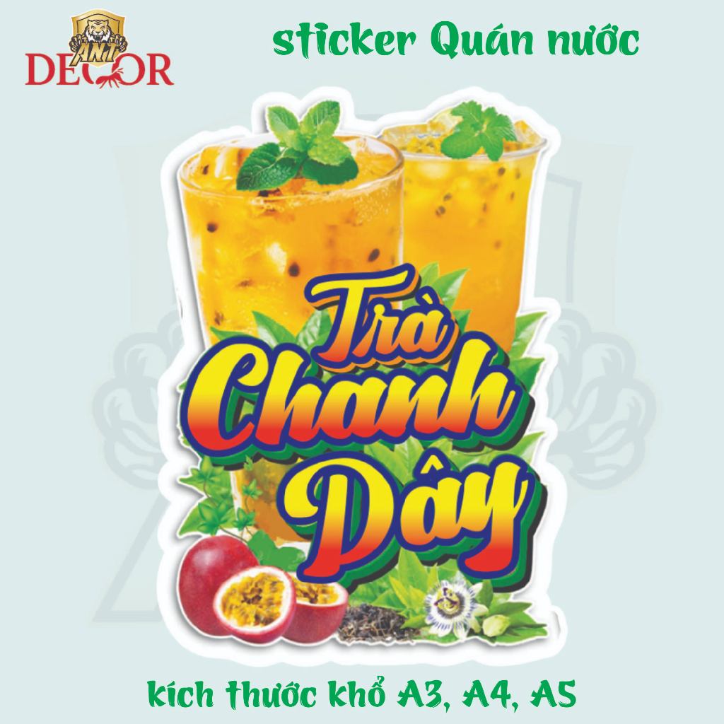 Decal Dán TRÀ CHANH DÂY – Nhãn Dán Trang Trí Xe Nước Giải Khát – Dễ Dán, Bền Đẹp, Chống Nước
