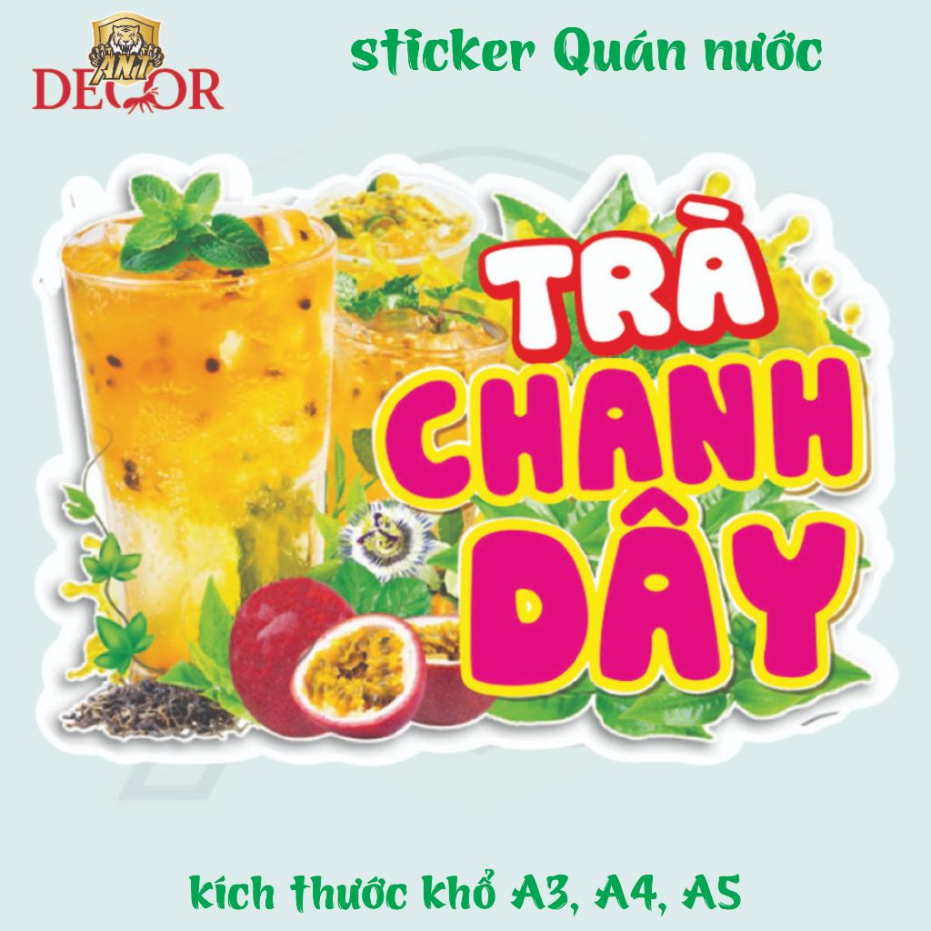 Decal Dán TRÀ CHANH DÂY – Nhãn Dán Trang Trí Xe Nước Giải Khát – Dễ Dán, Bền Đẹp, Chống Nước