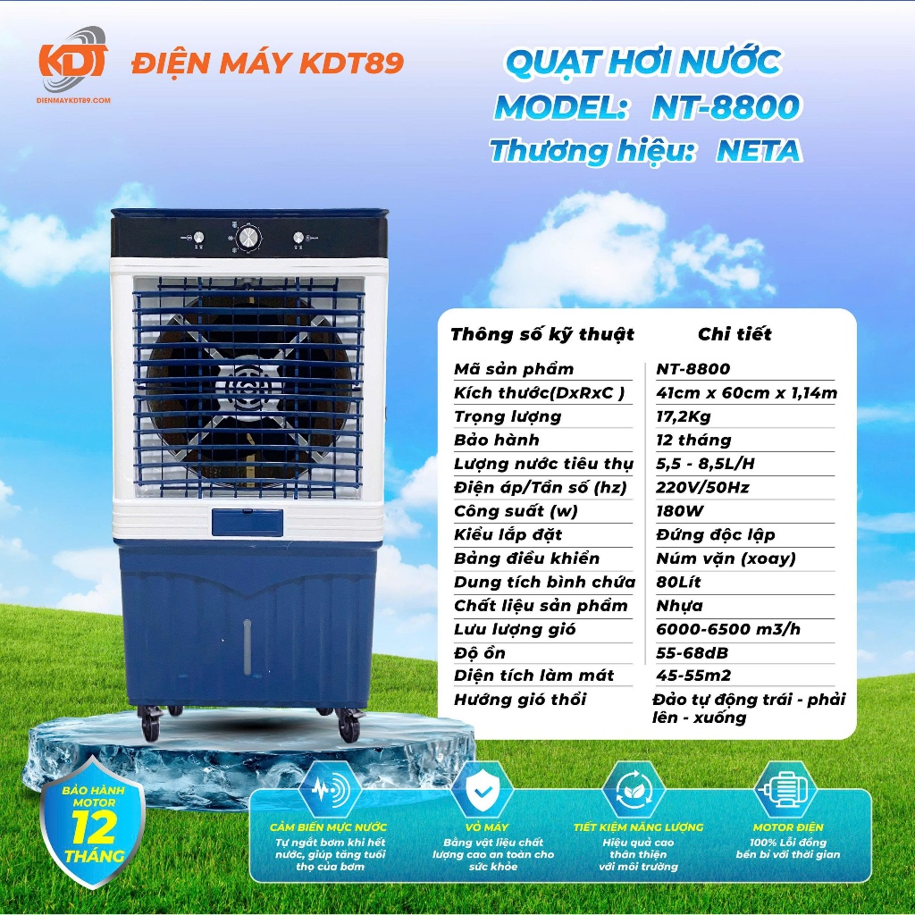 [Hỏa Tốc - HCM] Quạt hơi nước Neta - NT-8800, motor lõi đồng, cho sân vườn, cà phê