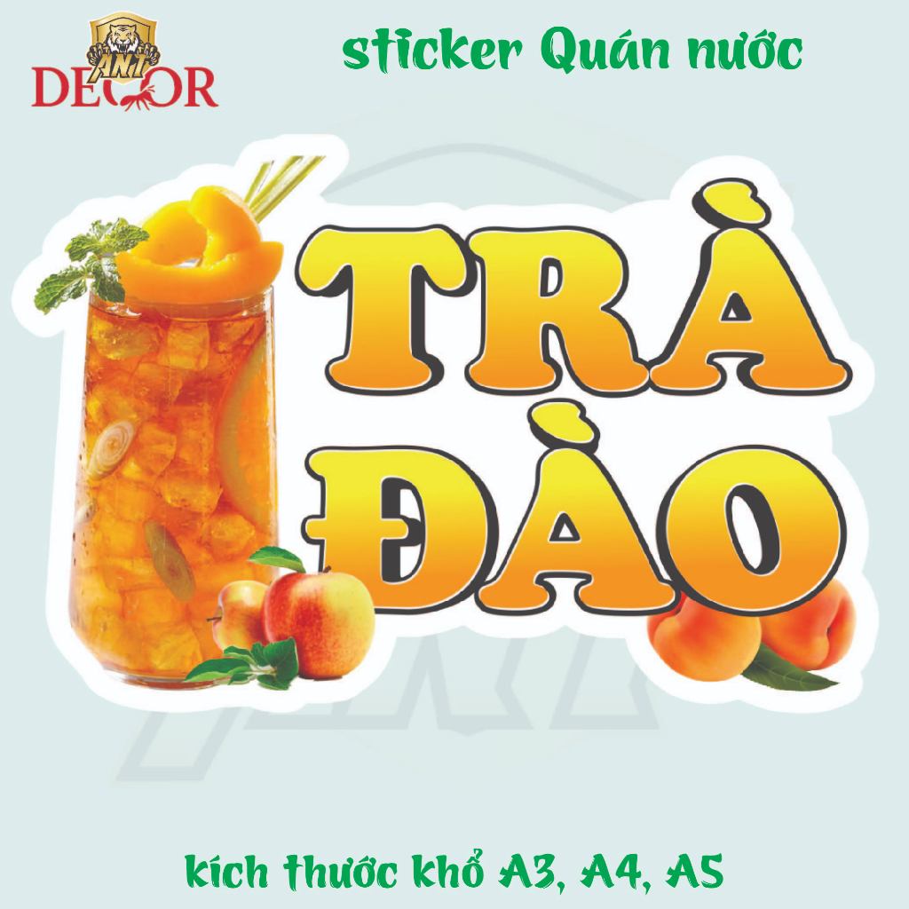 Decal Dán Trà Đào – Nhãn Dán Trang Trí Xe Nước Giải Khát – Chống Nước Đẹp Mắt, Bền Màu, Chống Nước