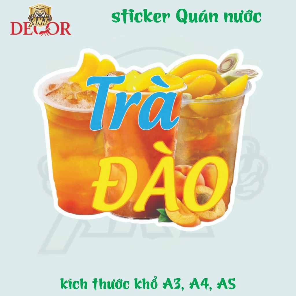 Decal Dán Trà Đào – Nhãn Dán Trang Trí Xe Nước Giải Khát – Chống Nước Đẹp Mắt, Bền Màu, Chống Nước