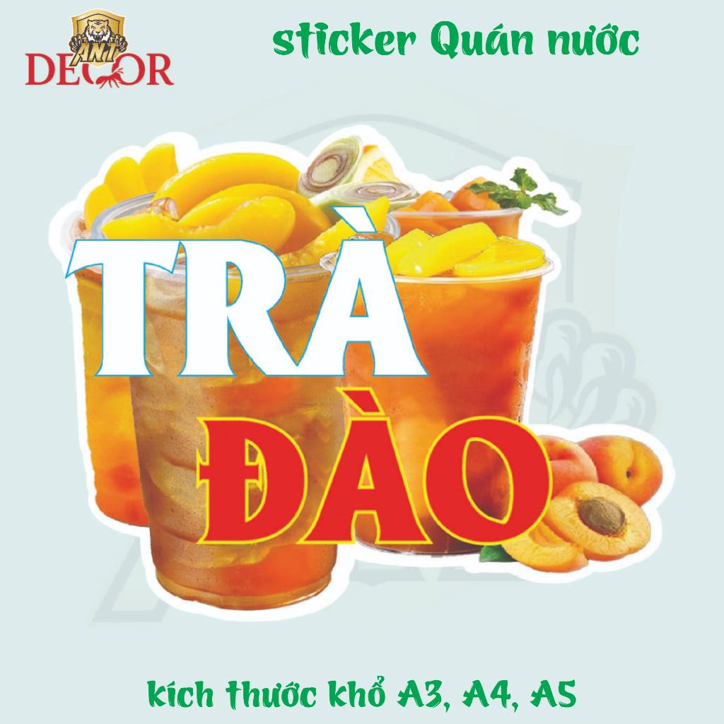 Decal Dán Trà Đào – Nhãn Dán Trang Trí Xe Nước Giải Khát – Chống Nước Đẹp Mắt, Bền Màu, Chống Nước