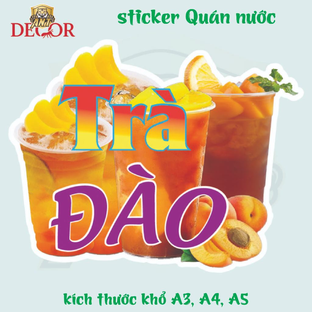 Decal Dán Trà Đào – Nhãn Dán Trang Trí Xe Nước Giải Khát – Chống Nước Đẹp Mắt, Bền Màu, Chống Nước