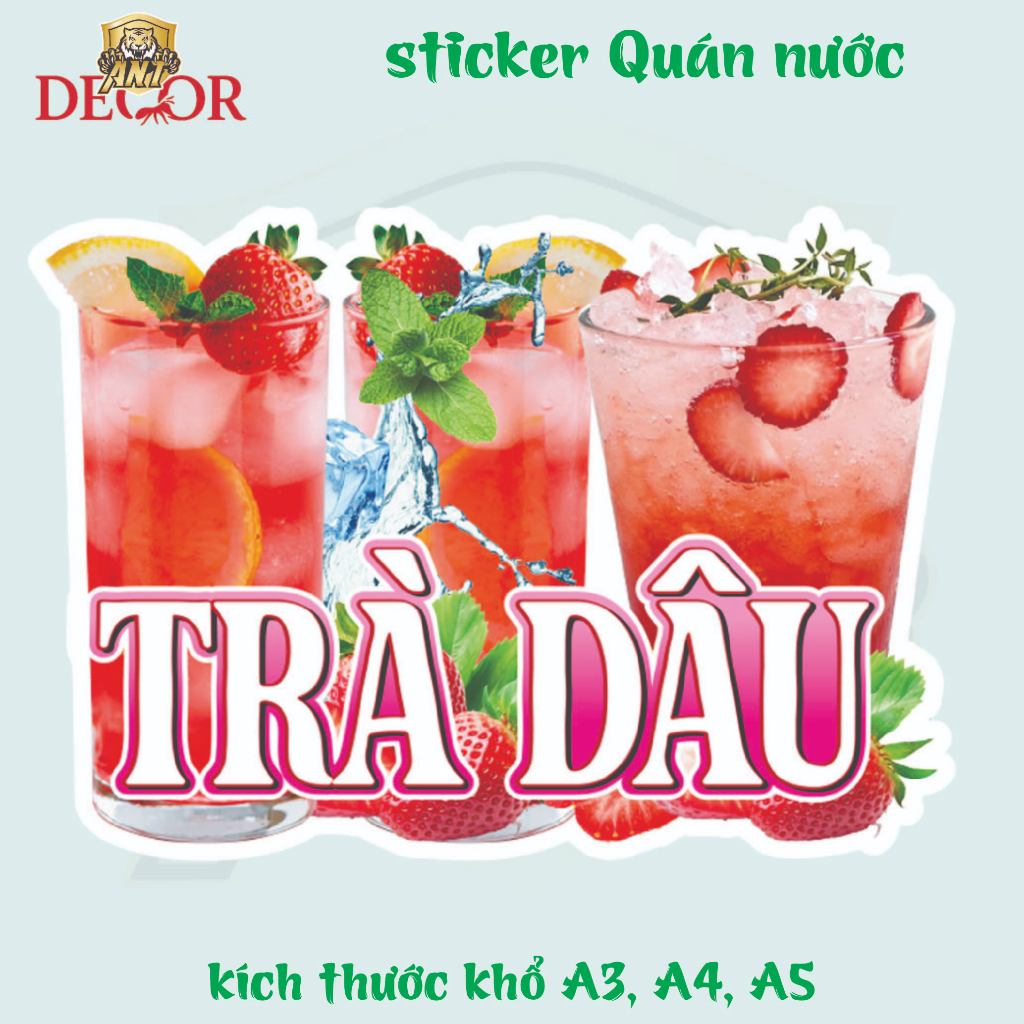 Decal Dán Trà Dâu – Nhãn Dán Trang Trí Xe Nước Giải Khát – Chống Nước,Dễ Dán, Bền Đẹp