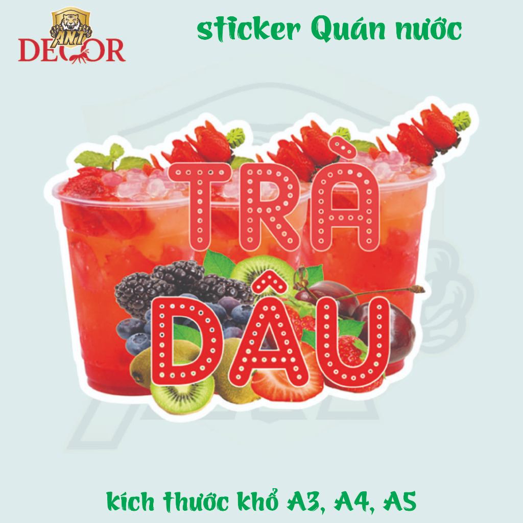 Decal Dán Trà Dâu – Nhãn Dán Trang Trí Xe Nước Giải Khát – Chống Nước,Dễ Dán, Bền Đẹp