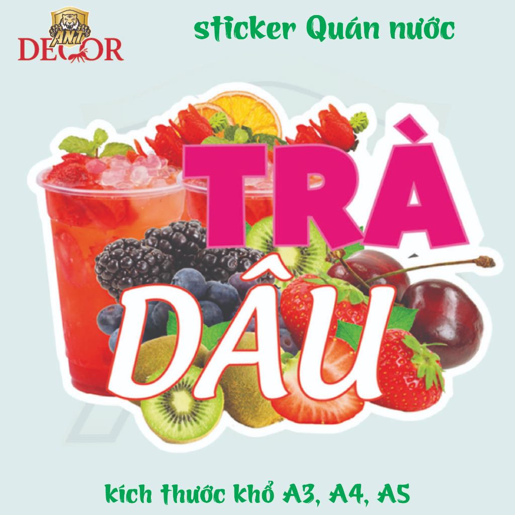 Decal Dán Trà Dâu – Nhãn Dán Trang Trí Xe Nước Giải Khát – Chống Nước,Dễ Dán, Bền Đẹp