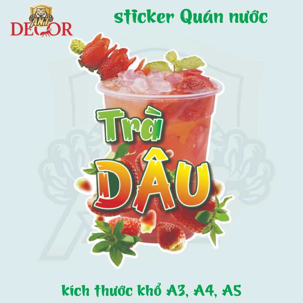 Decal Dán Trà Dâu – Nhãn Dán Trang Trí Xe Nước Giải Khát – Chống Nước,Dễ Dán, Bền Đẹp