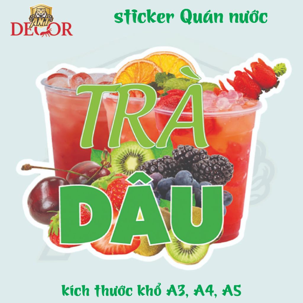 Decal Dán Trà Dâu – Nhãn Dán Trang Trí Xe Nước Giải Khát – Chống Nước,Dễ Dán, Bền Đẹp