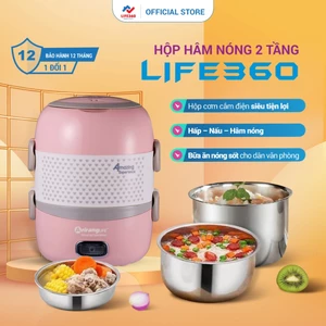 Hộp Cơm Điện Văn Phòng 2 Tầng Life360 EL-ALS263 (Hồng)- Hộp Cơm Cắm Điện Hâm Nóng, Nấu Chín, 3 Khay Inox 304, Chính Hãng