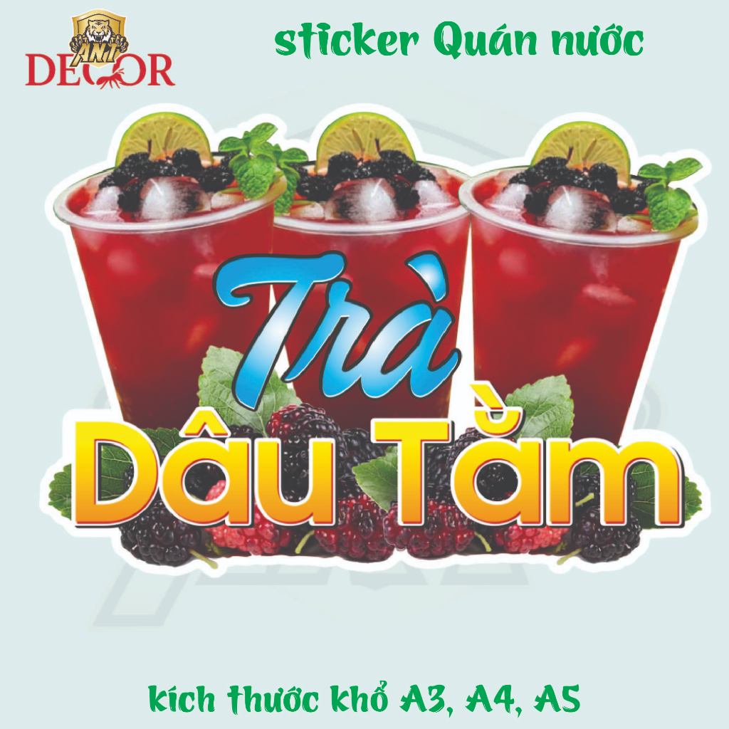 Decal Dán Trà Dâu TẰM – Nhãn Dán Trang Trí Xe Nước Giải Khát – Dễ Dán, Bền Đẹp, Chống Nước