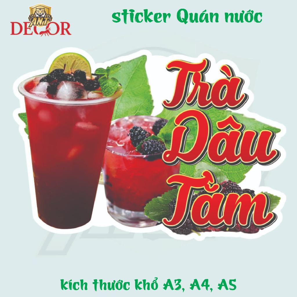 Decal Dán Trà Dâu TẰM – Nhãn Dán Trang Trí Xe Nước Giải Khát – Dễ Dán, Bền Đẹp, Chống Nước