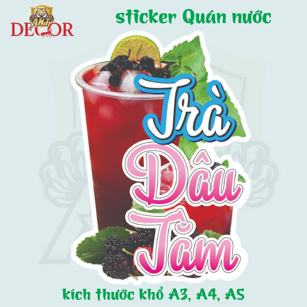 Decal Dán Trà Dâu TẰM – Nhãn Dán Trang Trí Xe Nước Giải Khát – Dễ Dán, Bền Đẹp, Chống Nước