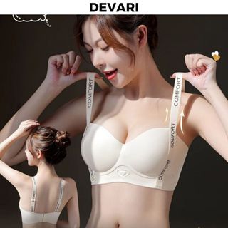 Áo ngực nữ không gọng su đúc mềm mại dây bản to in chữ cá tính đệm dày nâng ngực sexy DEVARI A4412