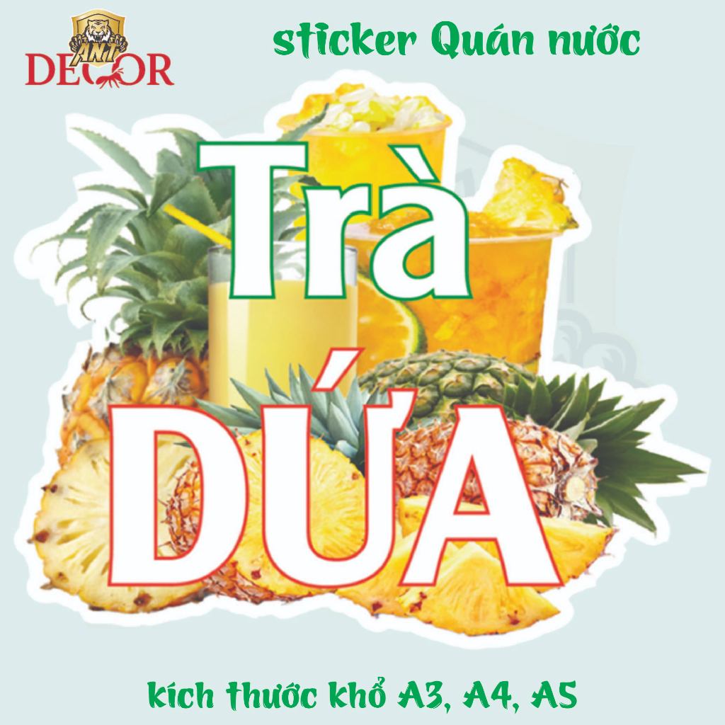 Decal Dán Trà DỨA – Nhãn Dán Trang Trí Xe Nước Giải Khát – Dễ Dán, Bền Đẹp, Chống Nước