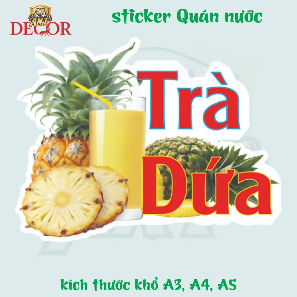Decal Dán Trà DỨA – Nhãn Dán Trang Trí Xe Nước Giải Khát – Dễ Dán, Bền Đẹp, Chống Nước