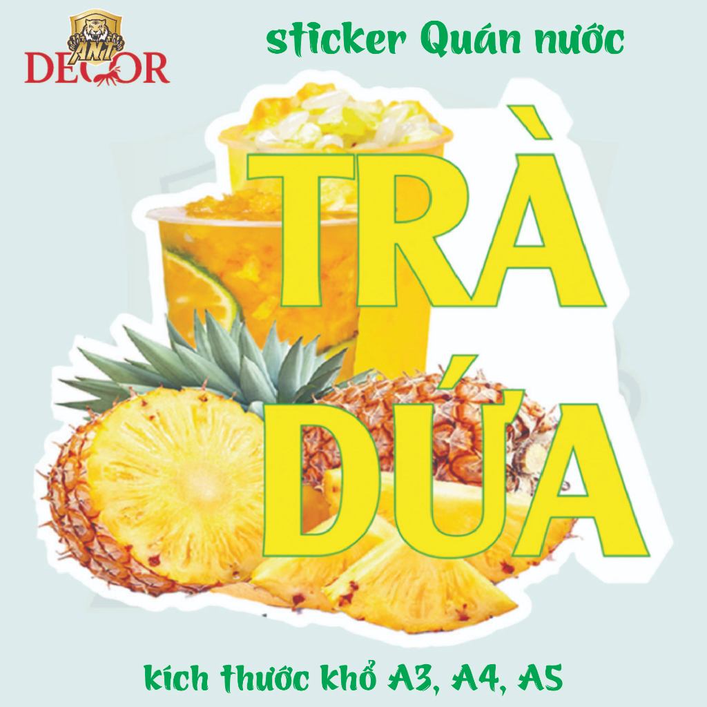 Decal Dán Trà DỨA – Nhãn Dán Trang Trí Xe Nước Giải Khát – Dễ Dán, Bền Đẹp, Chống Nước