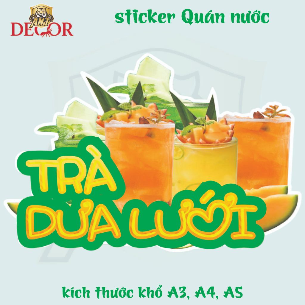 Decal Dán Trà DƯA LƯỚI – Nhãn Dán Trang Trí Xe Nước Giải Khát – Dễ Dán, Bền Đẹp, Chống Nước