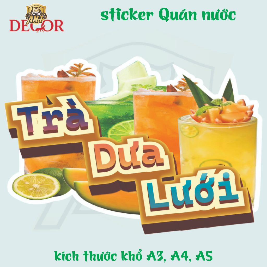 Decal Dán Trà DƯA LƯỚI – Nhãn Dán Trang Trí Xe Nước Giải Khát – Dễ Dán, Bền Đẹp, Chống Nước
