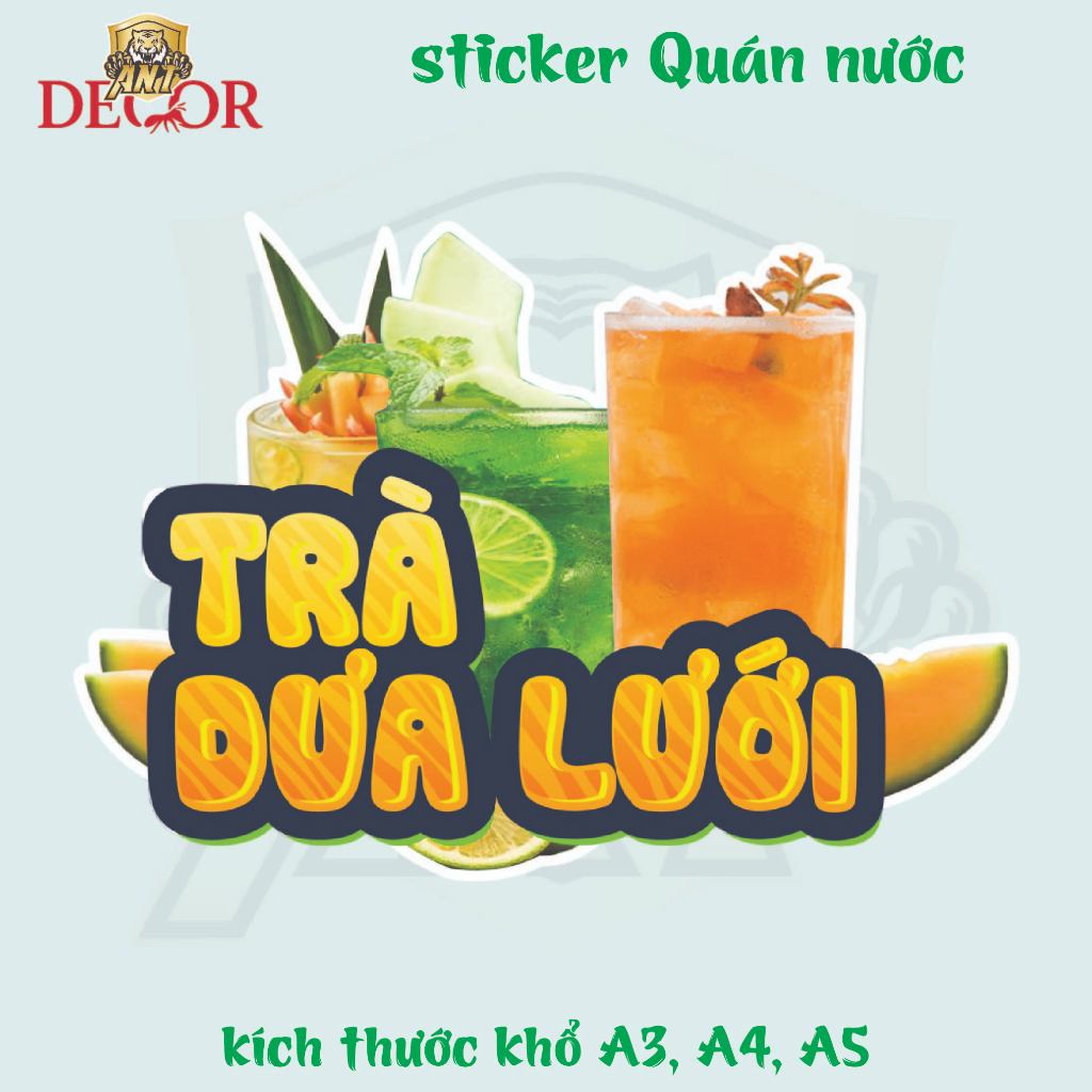 Decal Dán Trà DƯA LƯỚI – Nhãn Dán Trang Trí Xe Nước Giải Khát – Dễ Dán, Bền Đẹp, Chống Nước