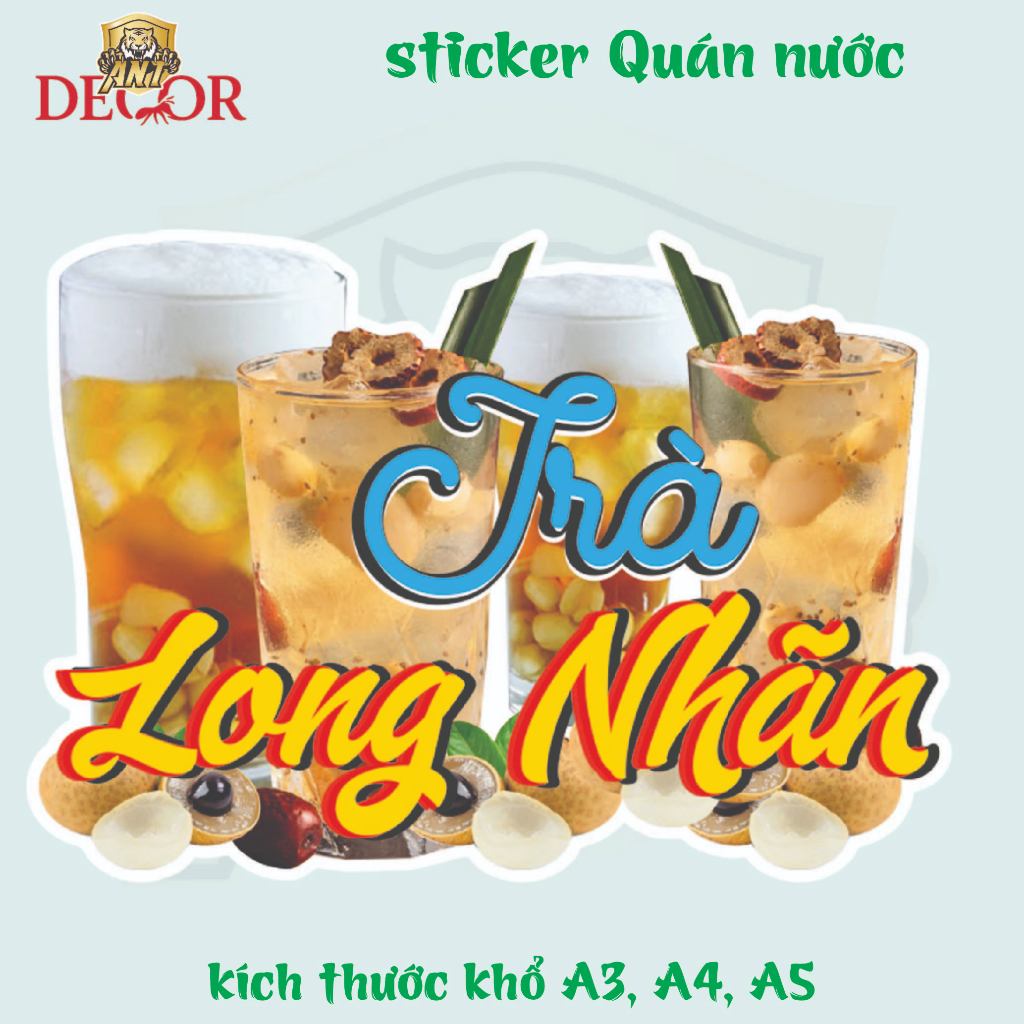 Decal Dán Trà LONG NHÃN – Nhãn Dán Trang Trí Xe Nước Giải Khát – Dễ Dán, Bền Đẹp, Chống Nước