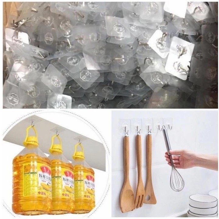 Móc dán tường chịu lực trong suốt, móc treo đồ siêu dính đa năng, tiện lợi