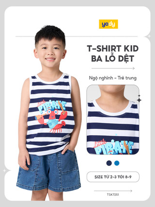 [SALE OFF] Áo thun bé trai YODY áo ba lổ vải cotton dệt kẻ TSK7251 cần ẩn