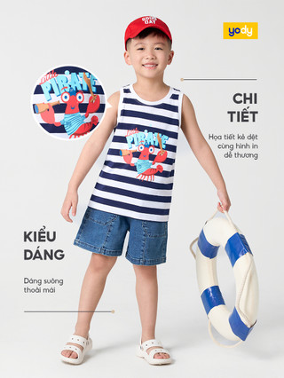 [SALE OFF] Áo thun bé trai YODY áo ba lổ vải cotton dệt kẻ TSK7251 cần ẩn