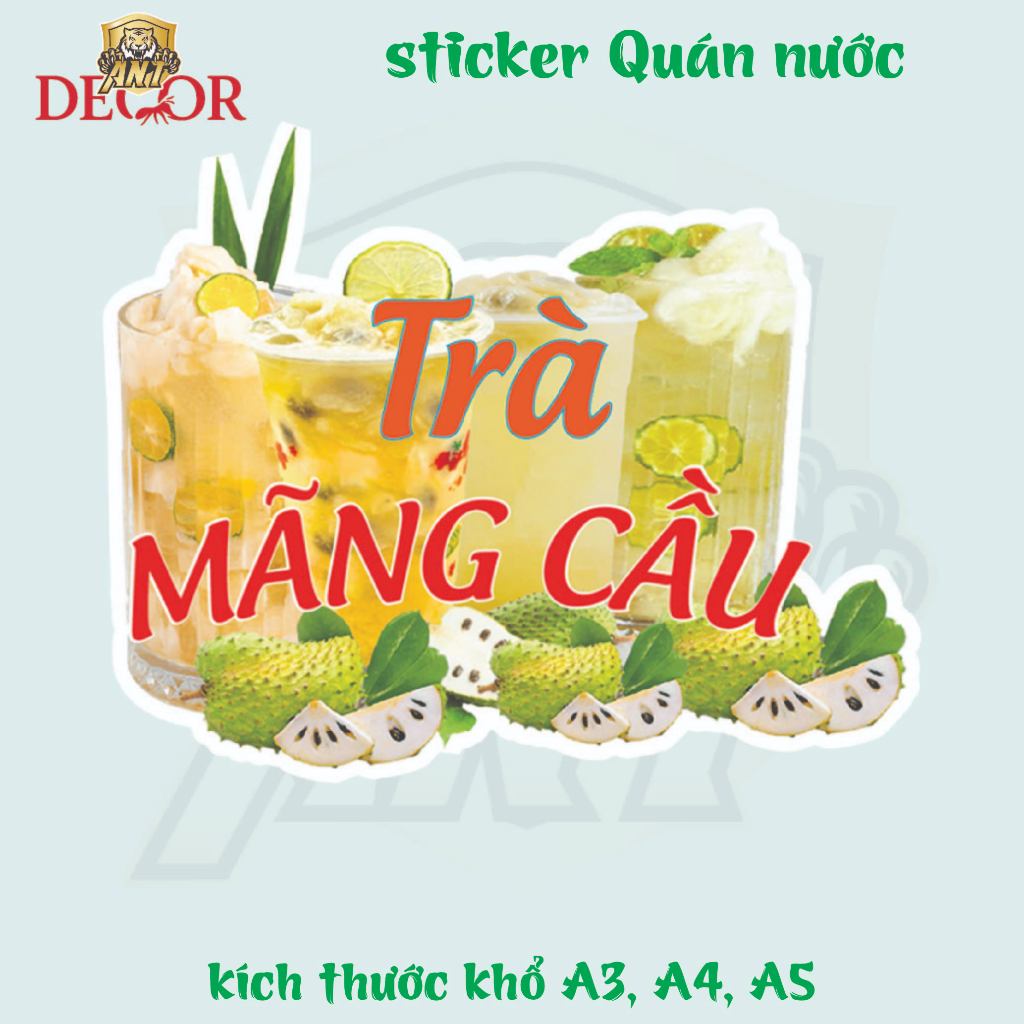 Decal Dán Trà MÃNG CẦU  – Nhãn Dán Trang Trí Xe Nước Giải Khát – Dễ Dán, Bền Đẹp, Chống Nước