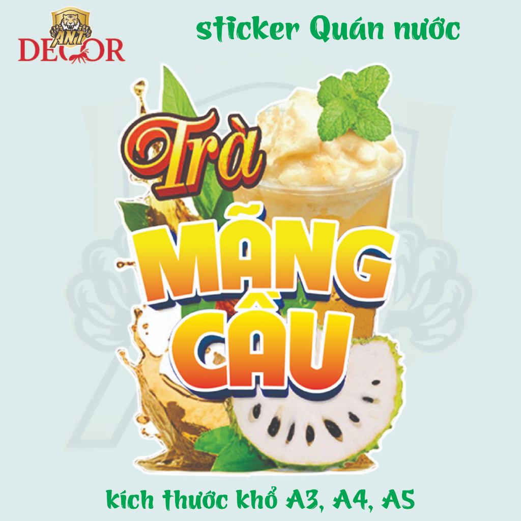 Decal Dán Trà MÃNG CẦU  – Nhãn Dán Trang Trí Xe Nước Giải Khát – Dễ Dán, Bền Đẹp, Chống Nước