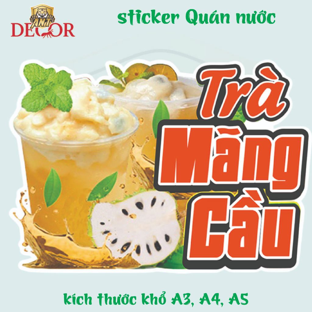 Decal Dán Trà MÃNG CẦU  – Nhãn Dán Trang Trí Xe Nước Giải Khát – Dễ Dán, Bền Đẹp, Chống Nước