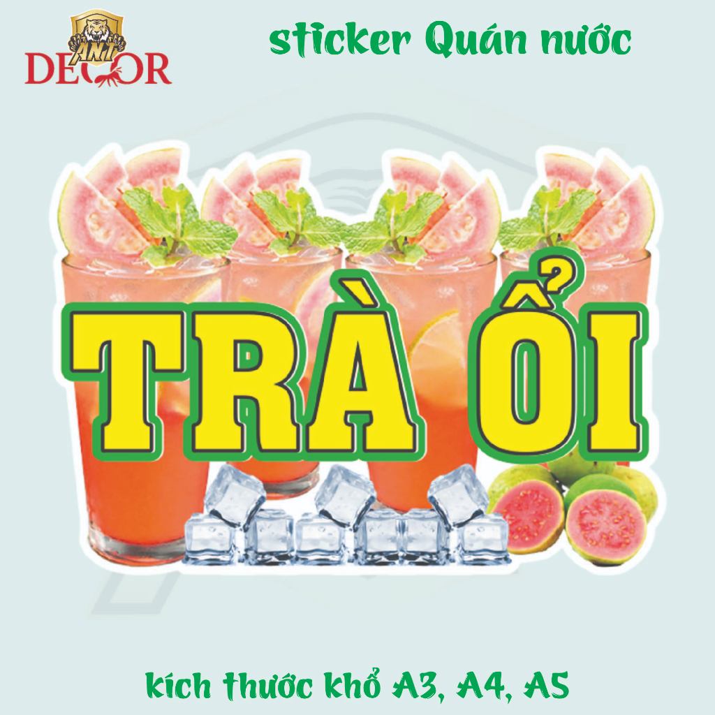 Decal Dán Trà ỔI  – Nhãn Dán Trang Trí Xe Nước Giải Khát – Dễ Dán, Bền Đẹp, Chống Nước