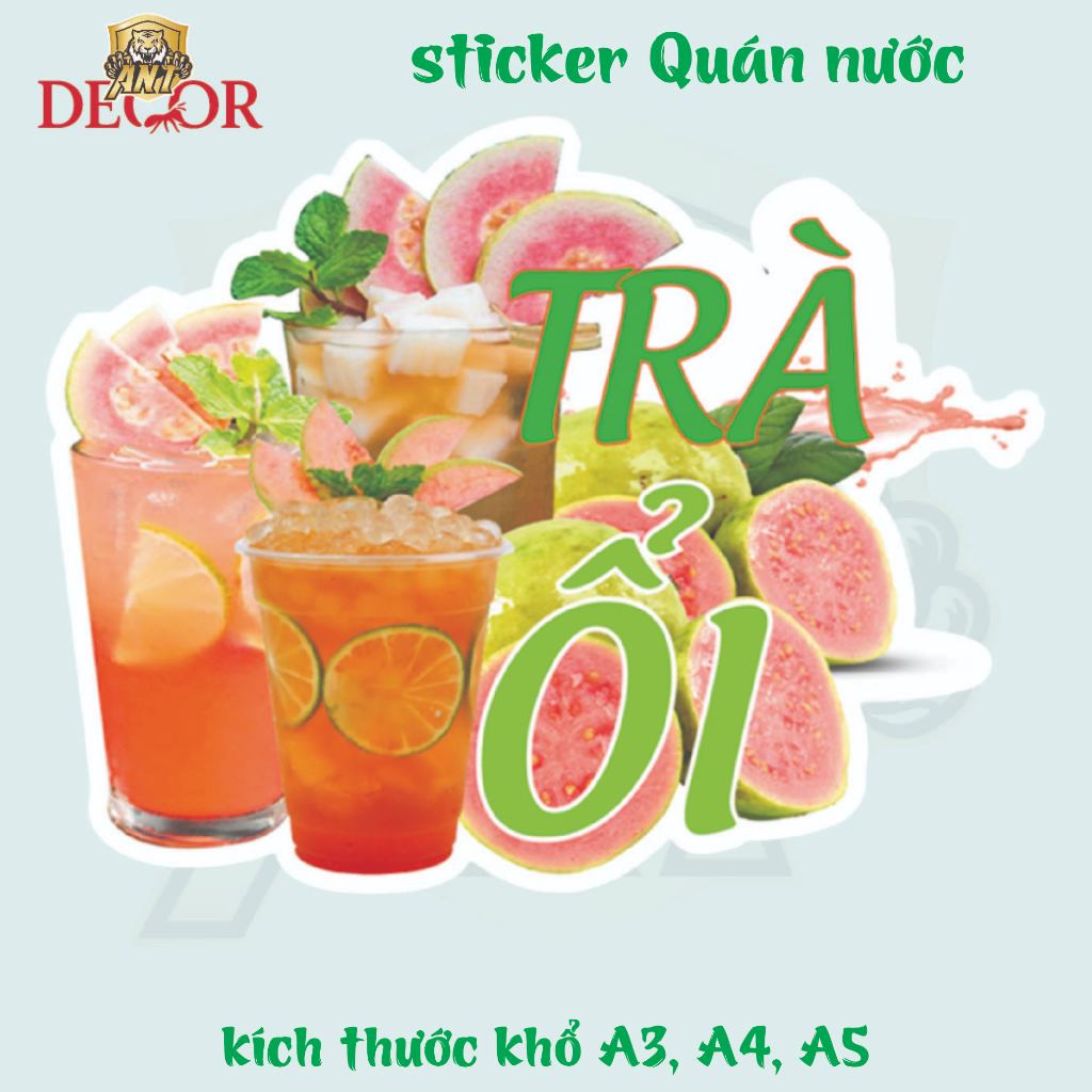 Decal Dán Trà ỔI  – Nhãn Dán Trang Trí Xe Nước Giải Khát – Dễ Dán, Bền Đẹp, Chống Nước