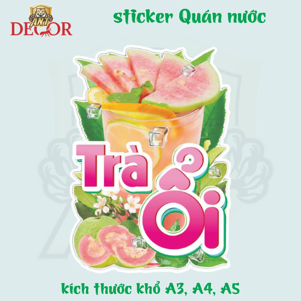 Decal Dán Trà ỔI  – Nhãn Dán Trang Trí Xe Nước Giải Khát – Dễ Dán, Bền Đẹp, Chống Nước
