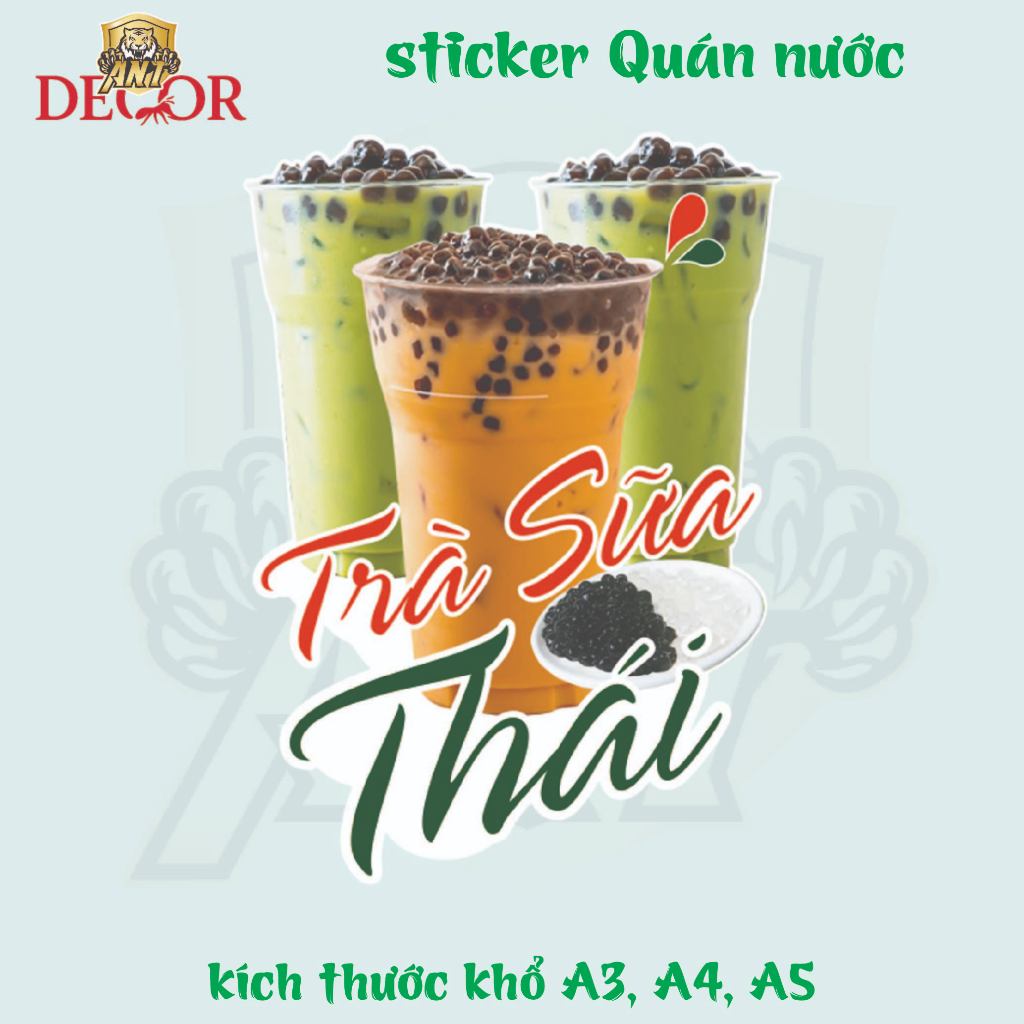 Decal TRÀ SỮA THÁI XANH – Nhãn Dán Trang Trí Xe Bán Trà Sữa, Quầy Nước – Chống Nước - Dễ Dán, Bền Đẹp, Bền Màu