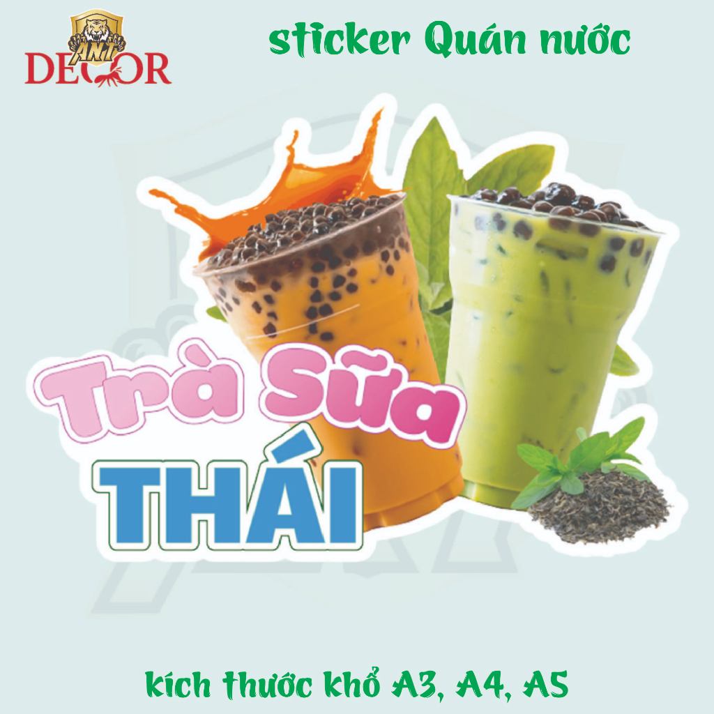 Decal TRÀ SỮA THÁI XANH – Nhãn Dán Trang Trí Xe Bán Trà Sữa, Quầy Nước – Chống Nước - Dễ Dán, Bền Đẹp, Bền Màu