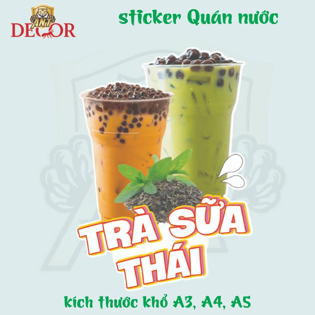 Decal TRÀ SỮA THÁI XANH – Nhãn Dán Trang Trí Xe Bán Trà Sữa, Quầy Nước – Chống Nước - Dễ Dán, Bền Đẹp, Bền Màu