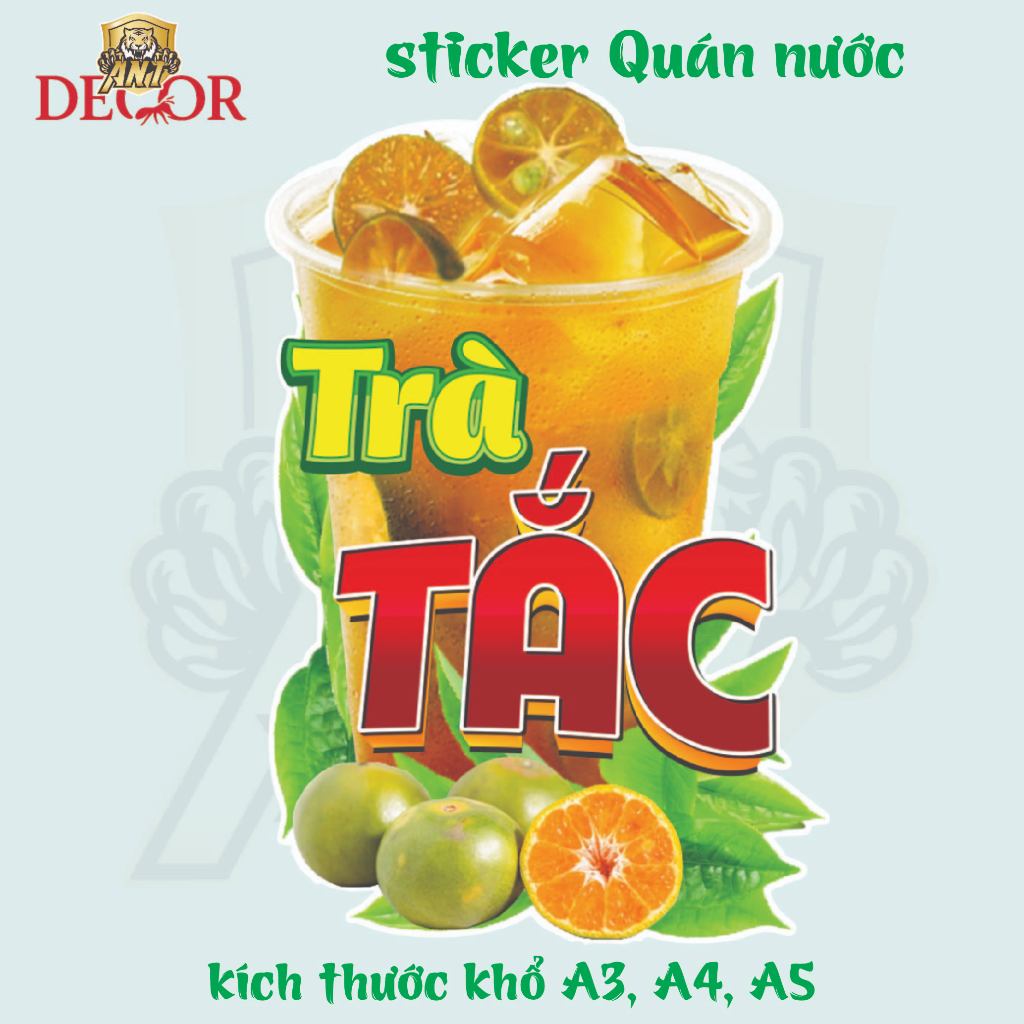 Decal Trà Tắc – Nhãn Dán Trang Trí Quầy Cafe, Xe Nước Uống – Đẹp Mắt, Bền Màu, Chống Nước
