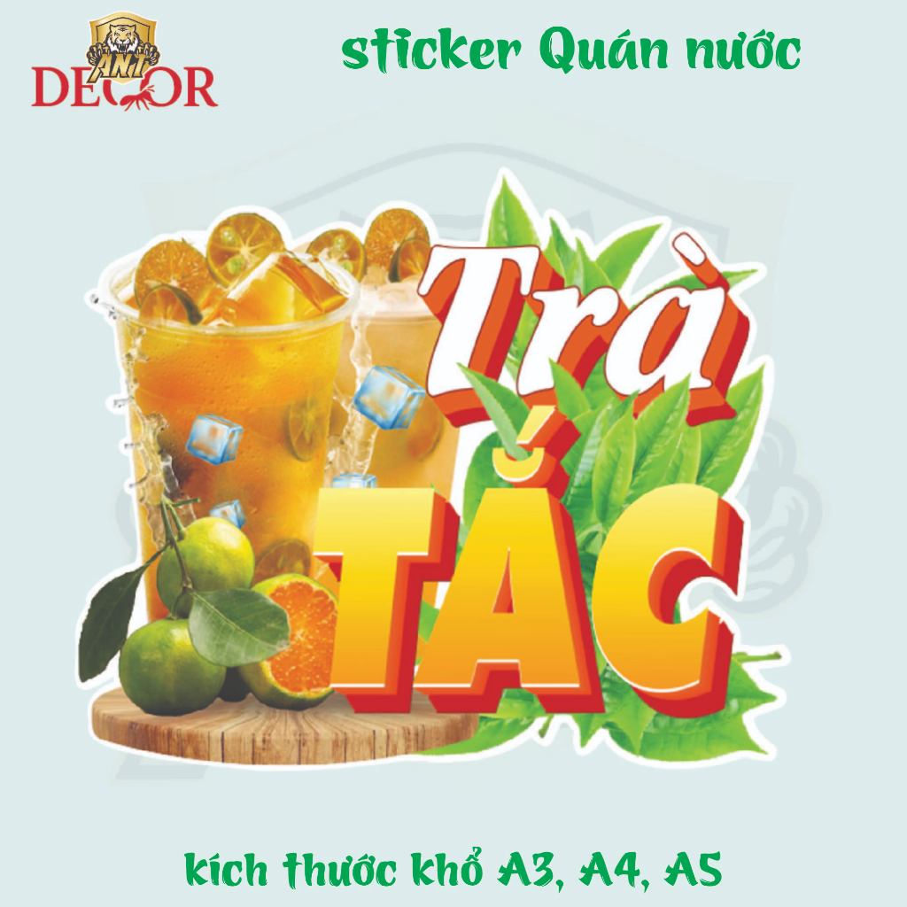 Decal Trà Tắc – Nhãn Dán Trang Trí Quầy Cafe, Xe Nước Uống – Đẹp Mắt, Bền Màu, Chống Nước