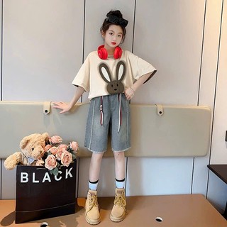 Set Jean Thỏ Bé Gái 17–45kg _ Áo Cotton In Hoạ Tiết Thỏ & Quần Jean Ngố Dây _ Style Hàn Quốc Năng Động